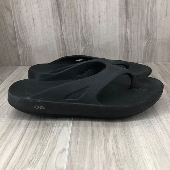 Oofos Flip Flops Mens 11 Black Slip On Rubber Shoes - Picture 1 of 13